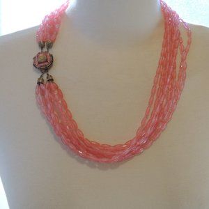 Vintage Barbie Pink Multi-Strand Beaded Necklace Plastic Pretty Clasp